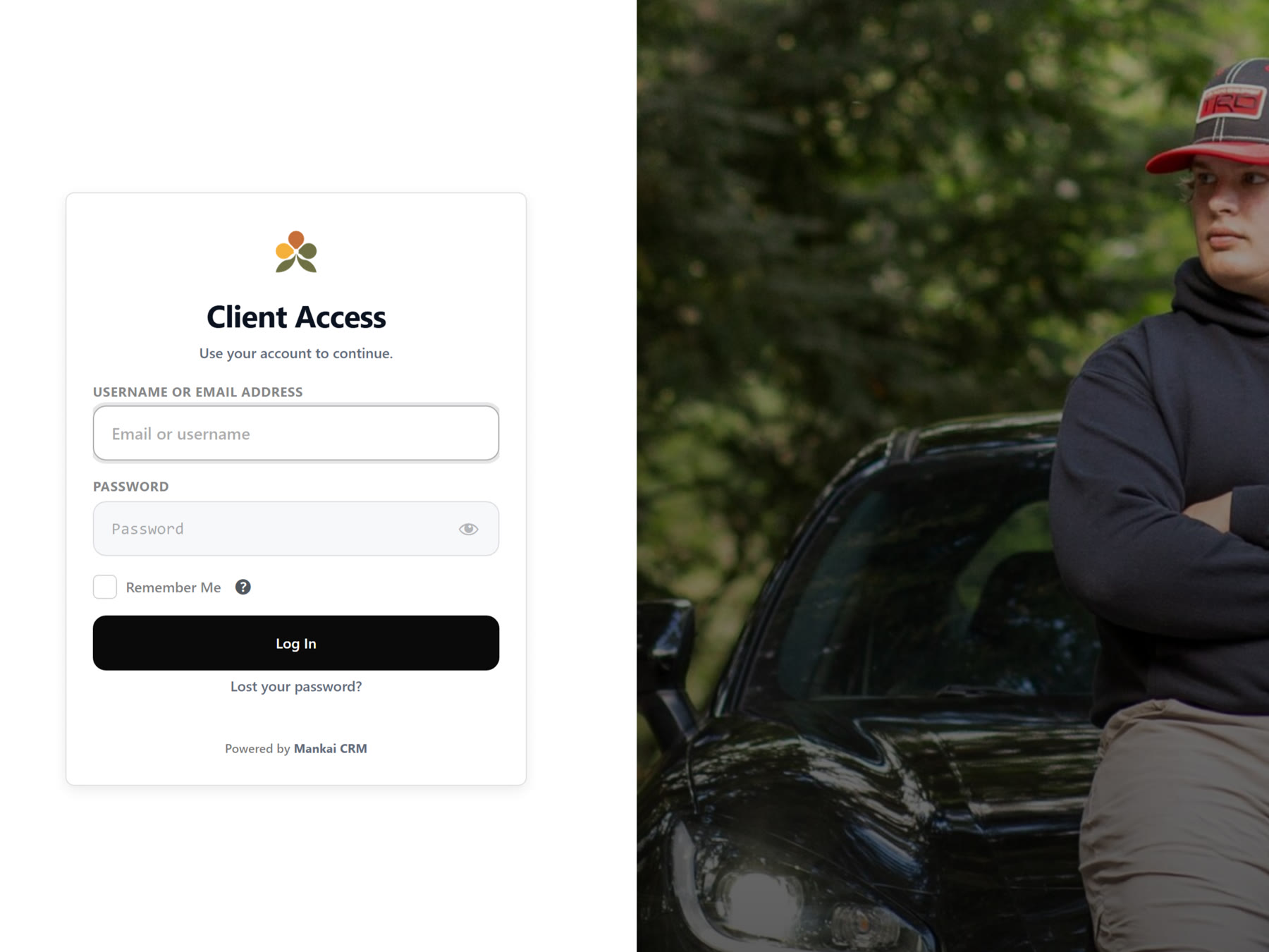 Client portal login on a Mankai studio site