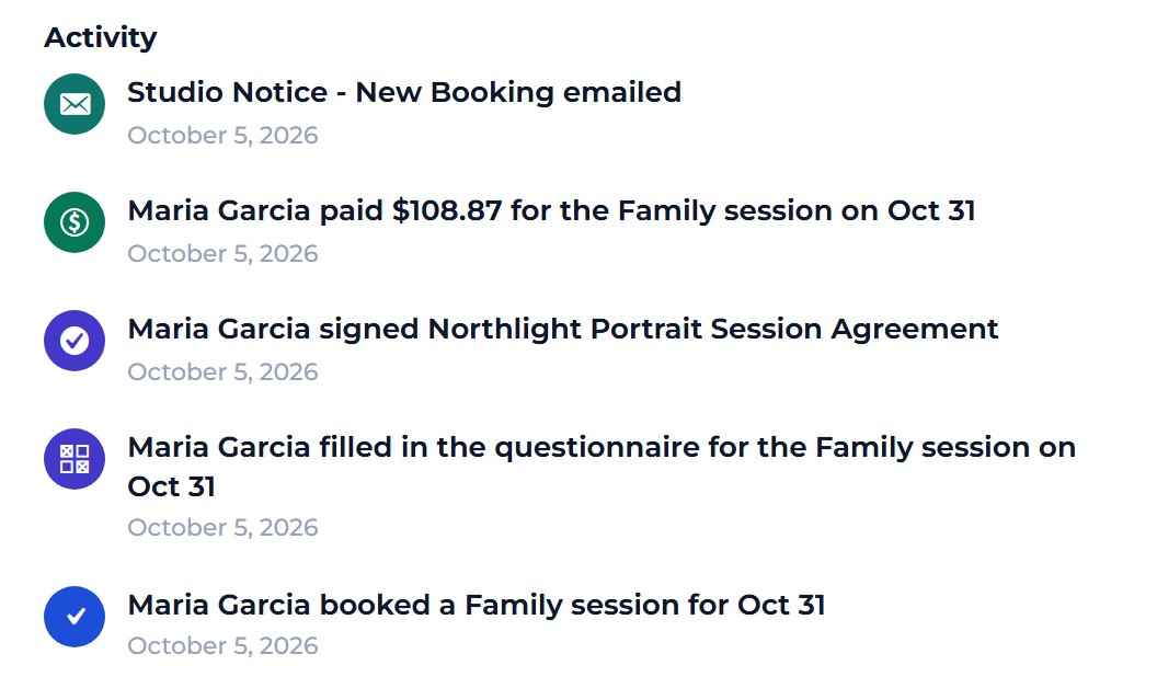 Look at the Activity card. It keeps a log of the booking, the contract and the payment.