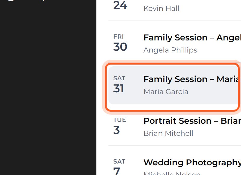 Press the new booking in the Upcoming list.