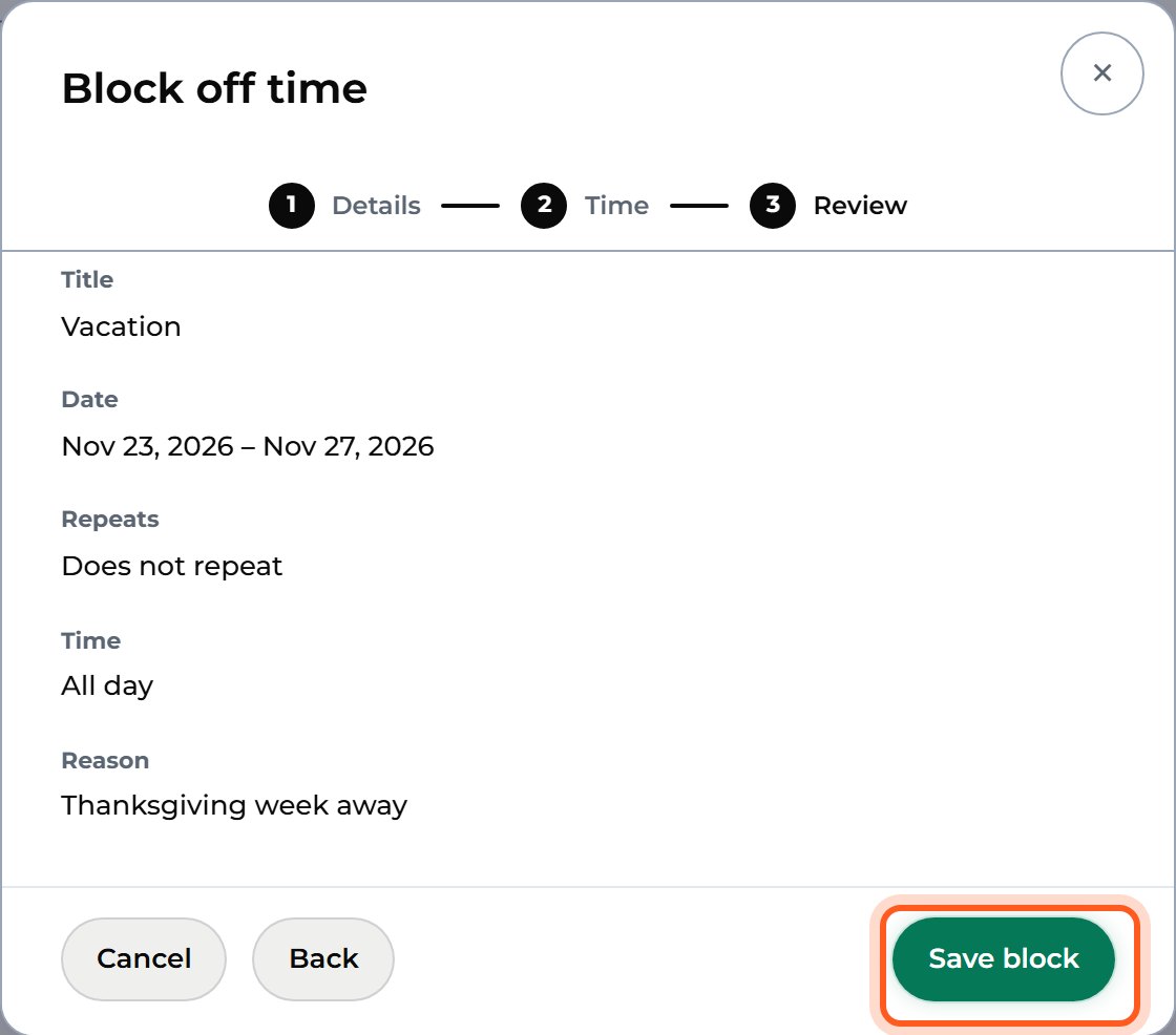 Check the summary, then press Save block.