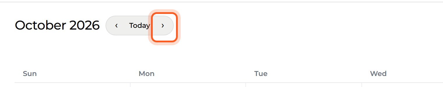 Press the right arrow beside Today to open the month you blocked.