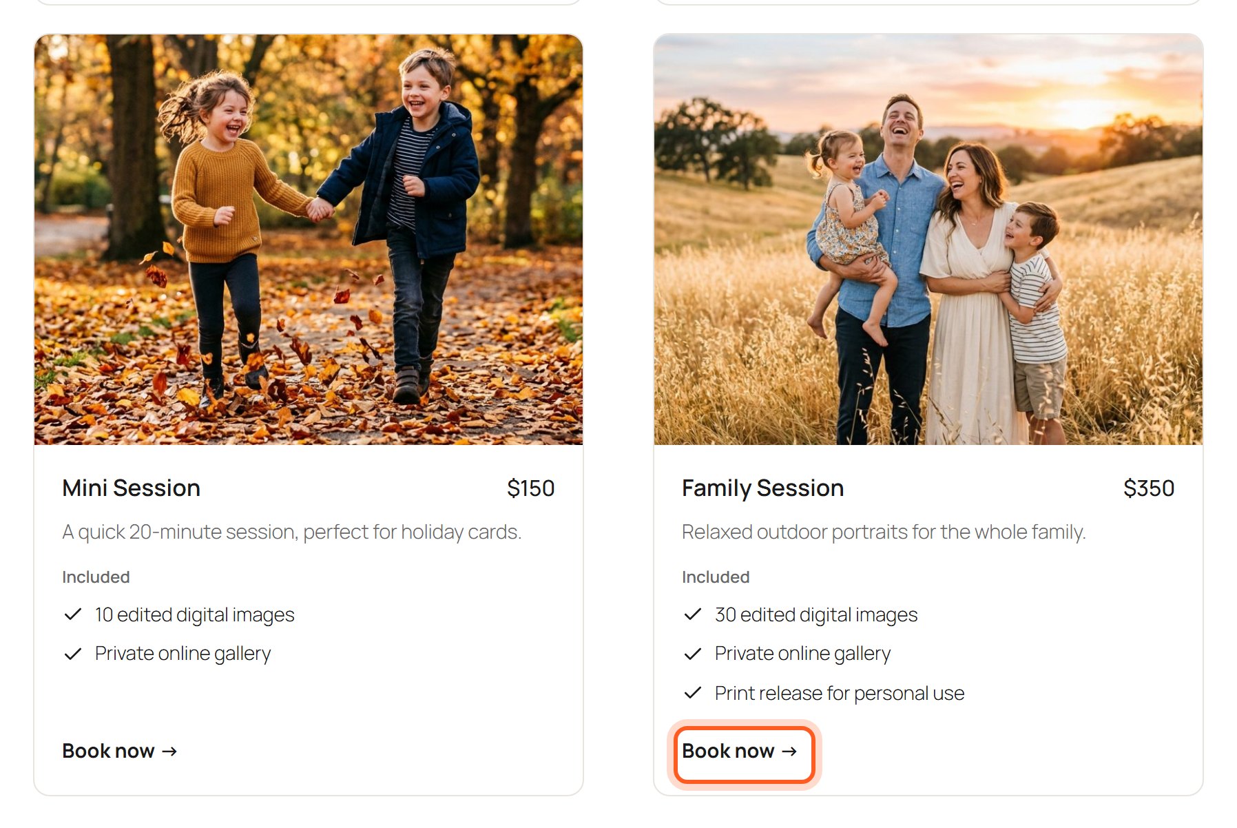 Press Book now on the Family Session card.
