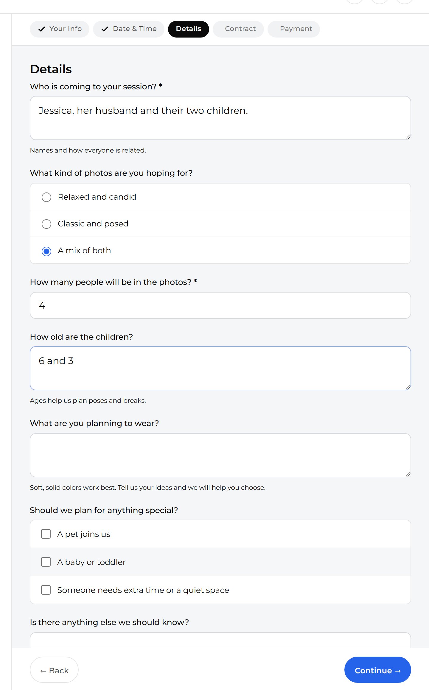 Answer the questions from your questionnaire, then press Continue.