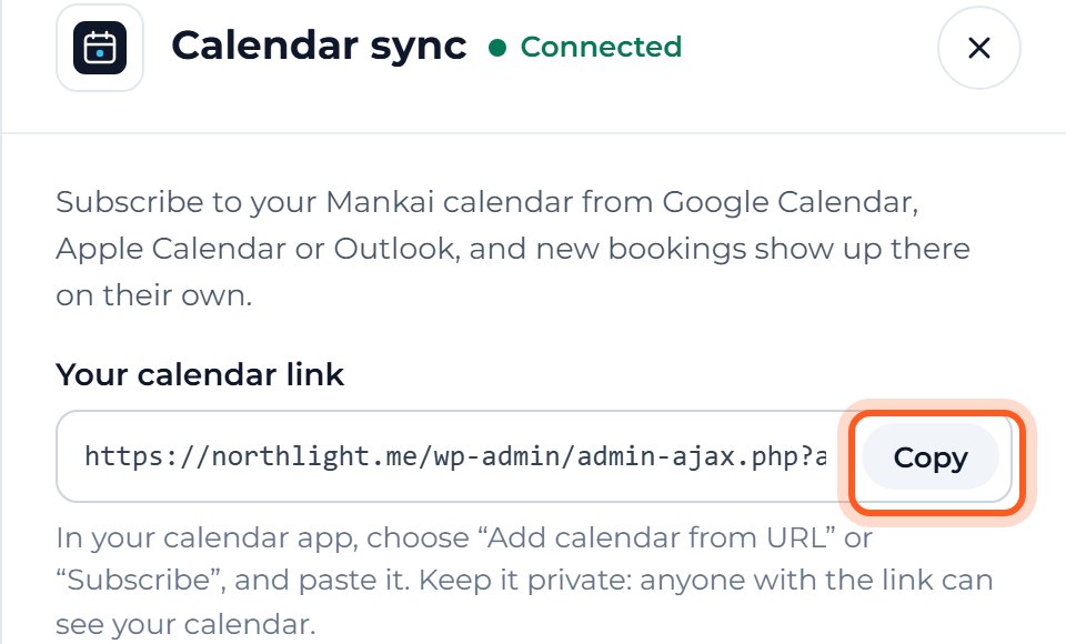 Press Copy beside Your calendar link.