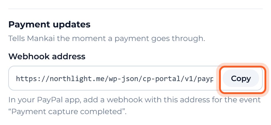 Scroll down to Webhook address and press Copy.