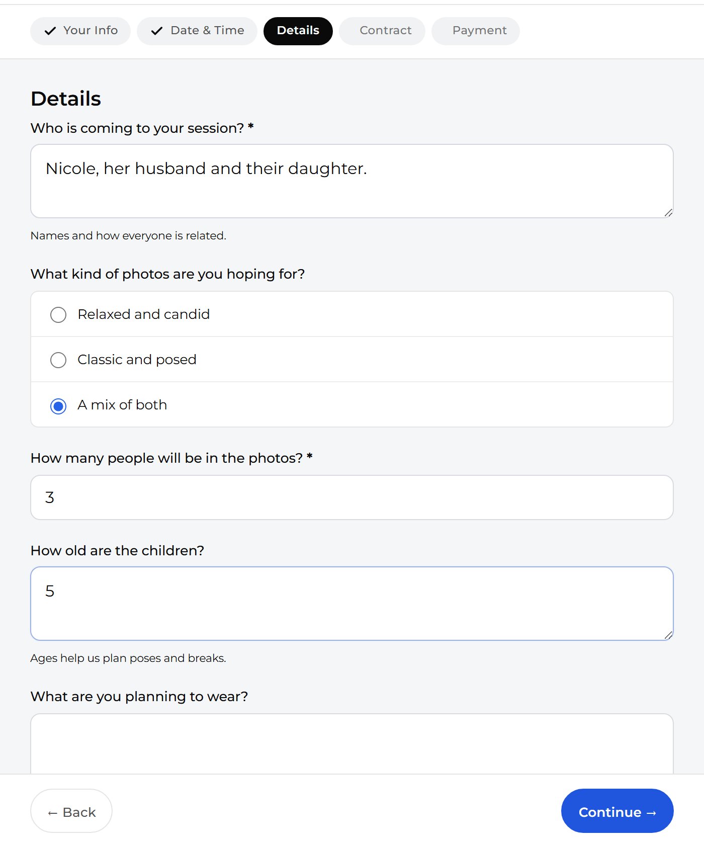 Answer the questions, then press Continue.
