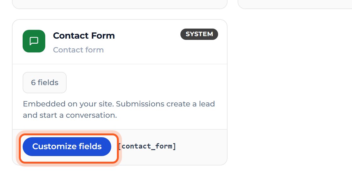 Press Customize fields on the Contact Form card.