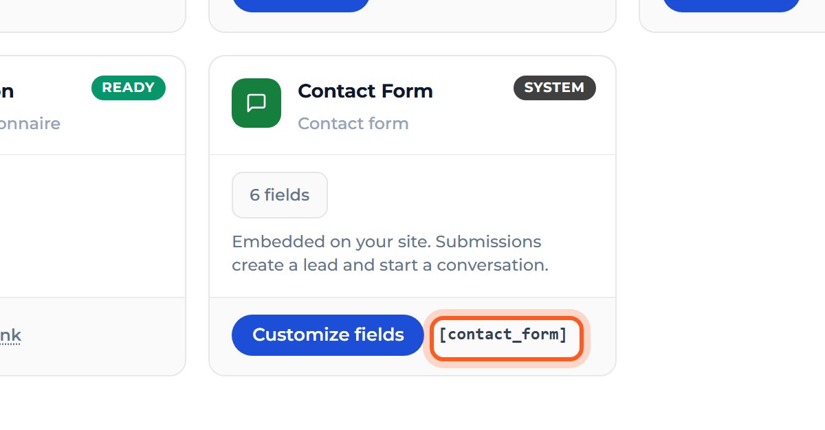 Press [contact_form] on the Contact Form card to copy it.