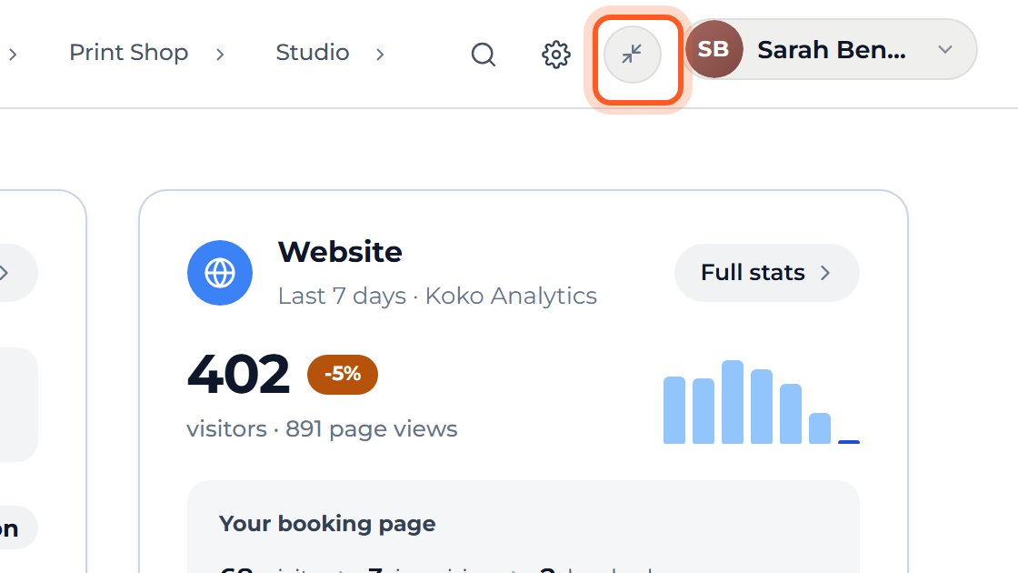 Press the small arrows button next to the gear. It shows the WordPress menu.