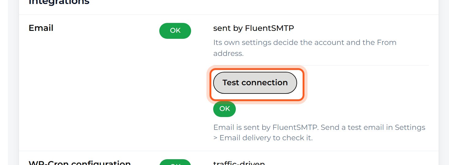 Press Test connection beside Email. A green OK and a short sentence appear under it.