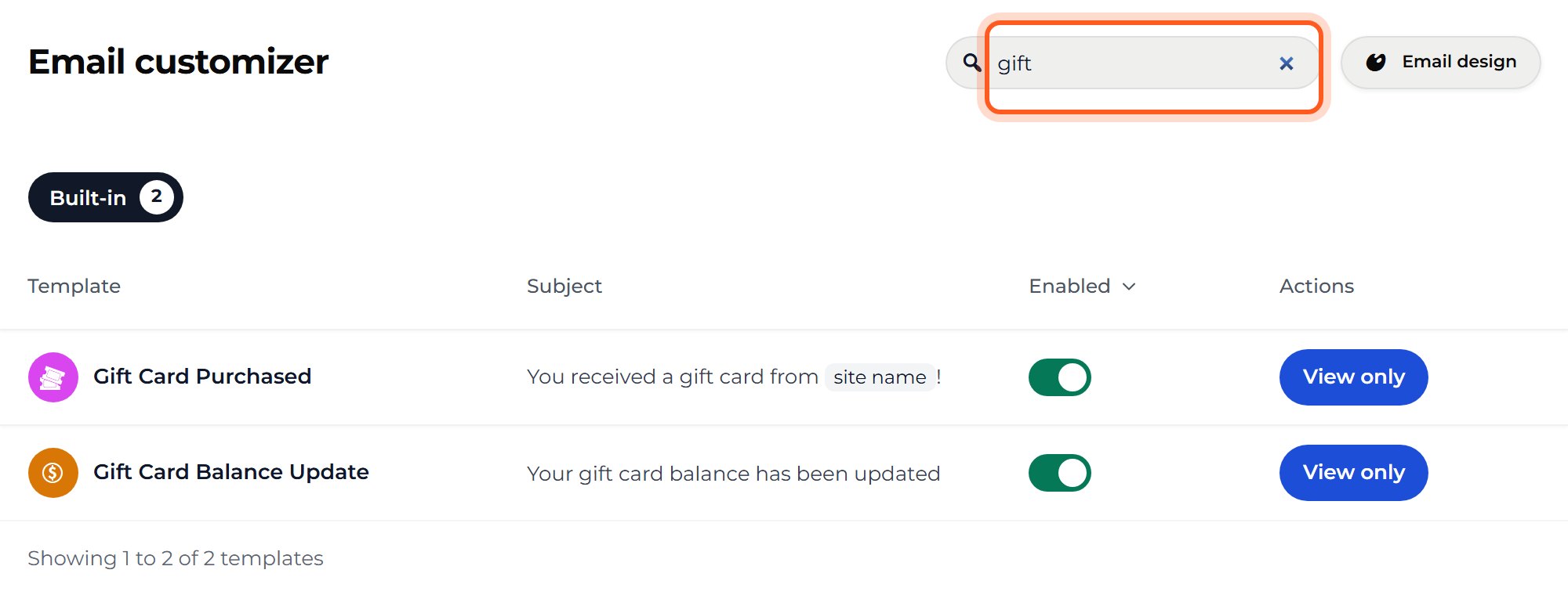 To find an email quickly, press the magnifier at the top right, type gift, and press Enter.