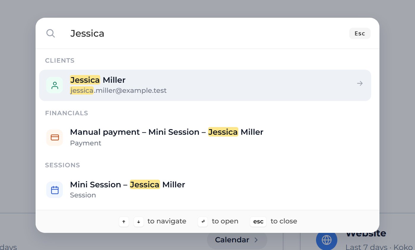 Type a client's name, such as Jessica, and press the result to jump straight to it.