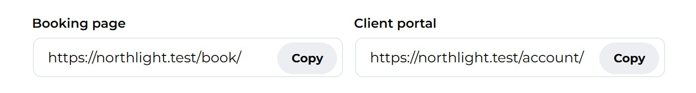 Press Copy beside Booking page or Client portal to copy that link.