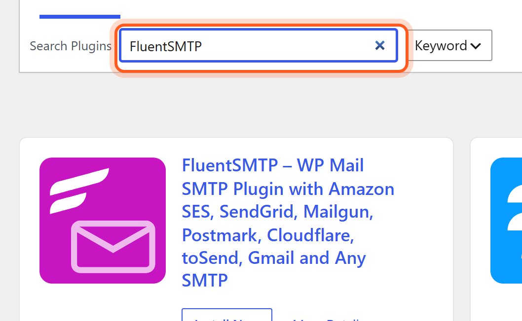 Type FluentSMTP in the Search Plugins box. It is the first result.