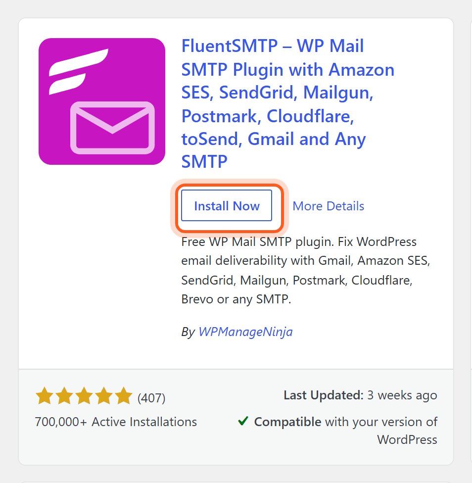 Press Install Now on FluentSMTP.