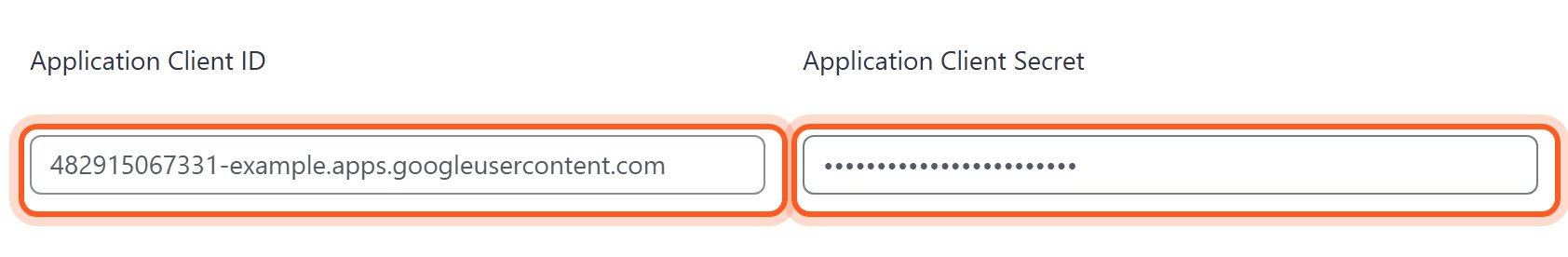 Paste the Client ID into Application Client ID and the Client secret into Application Client Secret.