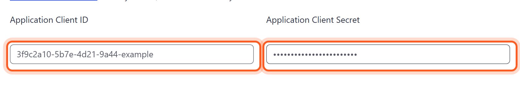 Paste the Application (client) ID into Application Client ID and the secret into Application Client Secret.
