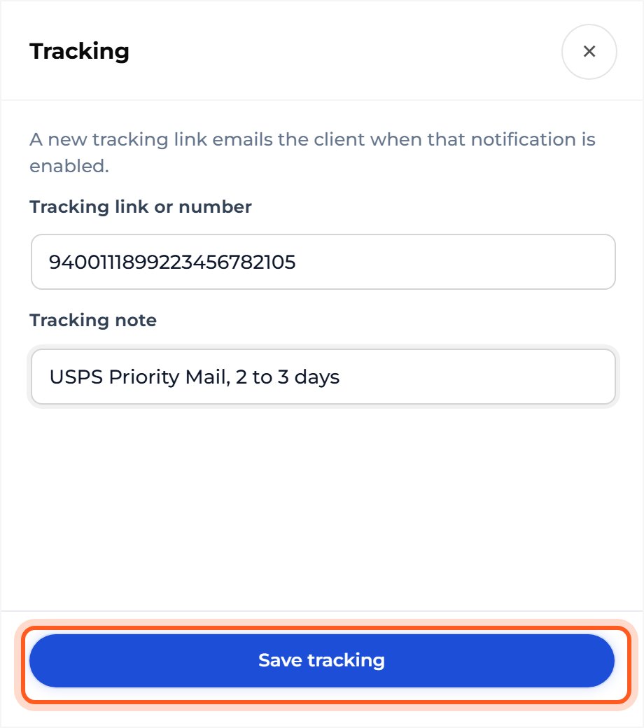 Type the tracking number or link, then press Save tracking.