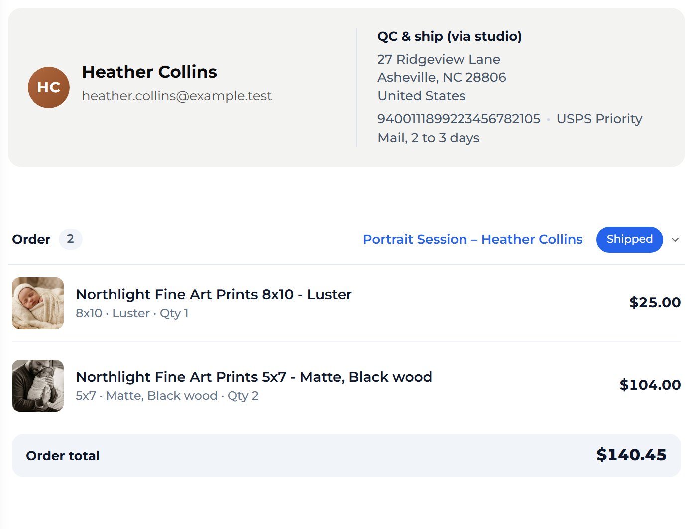 Check the order. It now says Shipped, with the tracking number under the address.