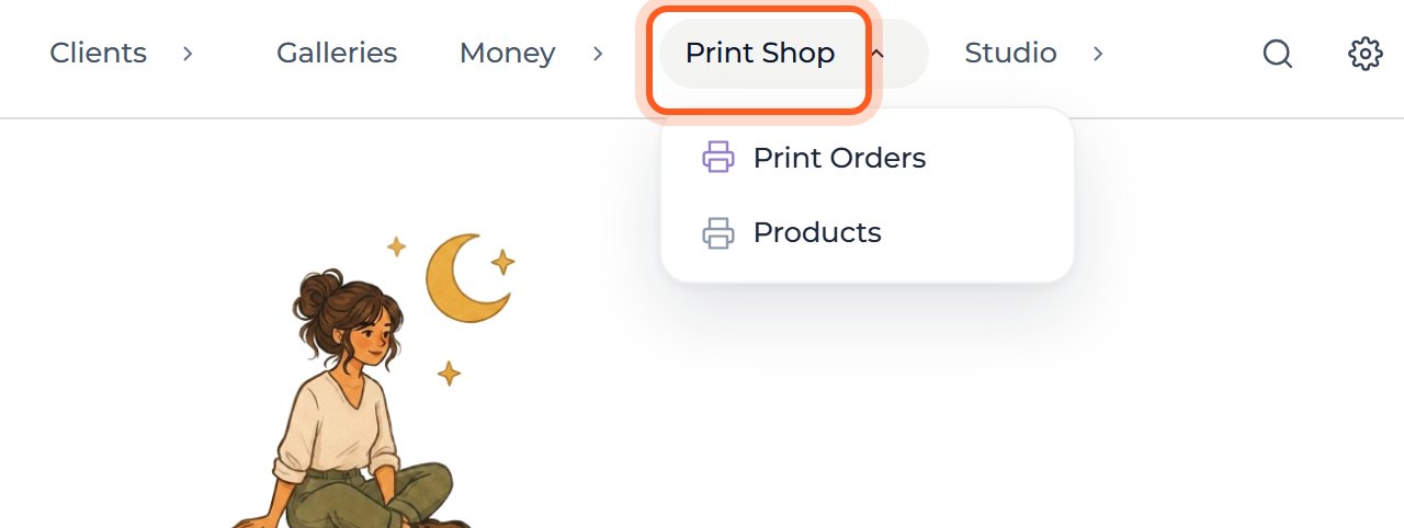 In the top bar, point at Print Shop.
