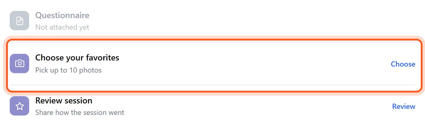 Your client opens their portal and presses Choose your favorites, then Open gallery.