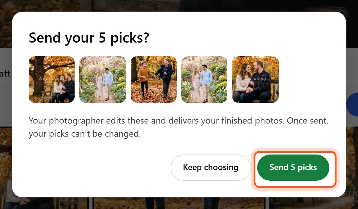 When they are done, they press Submit selections, then Send 5 picks.