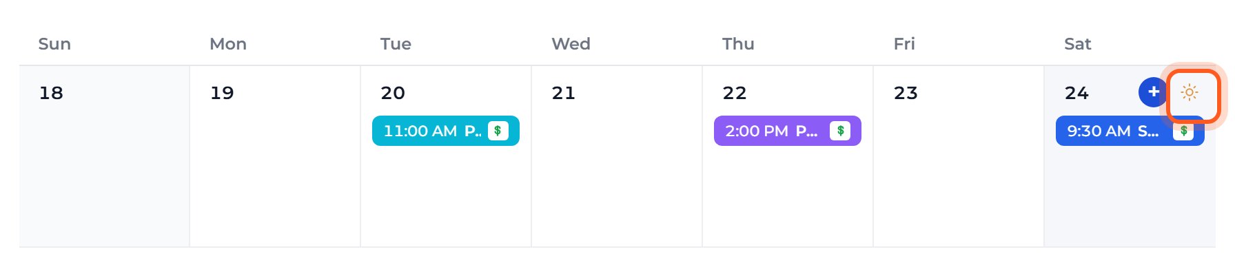 Move your mouse over Sessions and press Calendar. Point at a day and press its small sun.