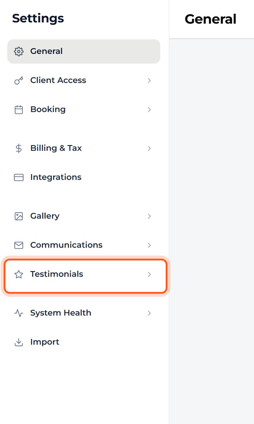 Press Testimonials in the Settings list.