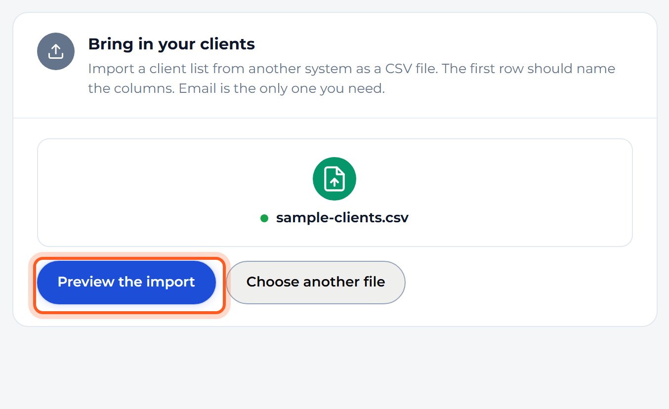 Your file's name appears in the box. Press Preview the import.
