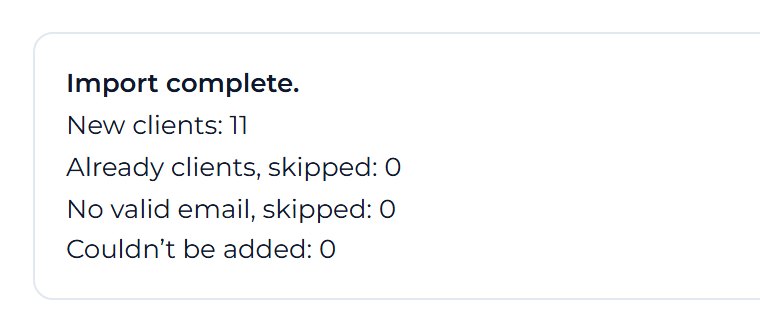 A summary shows how many clients were added. New clients: 11 means everyone came in.