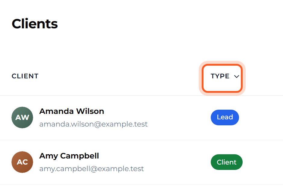 New people show a blue Lead badge until their first session. Press Type to narrow the list.