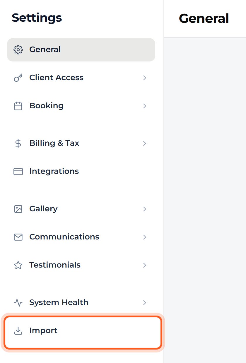 Press Import at the bottom of the Settings list.