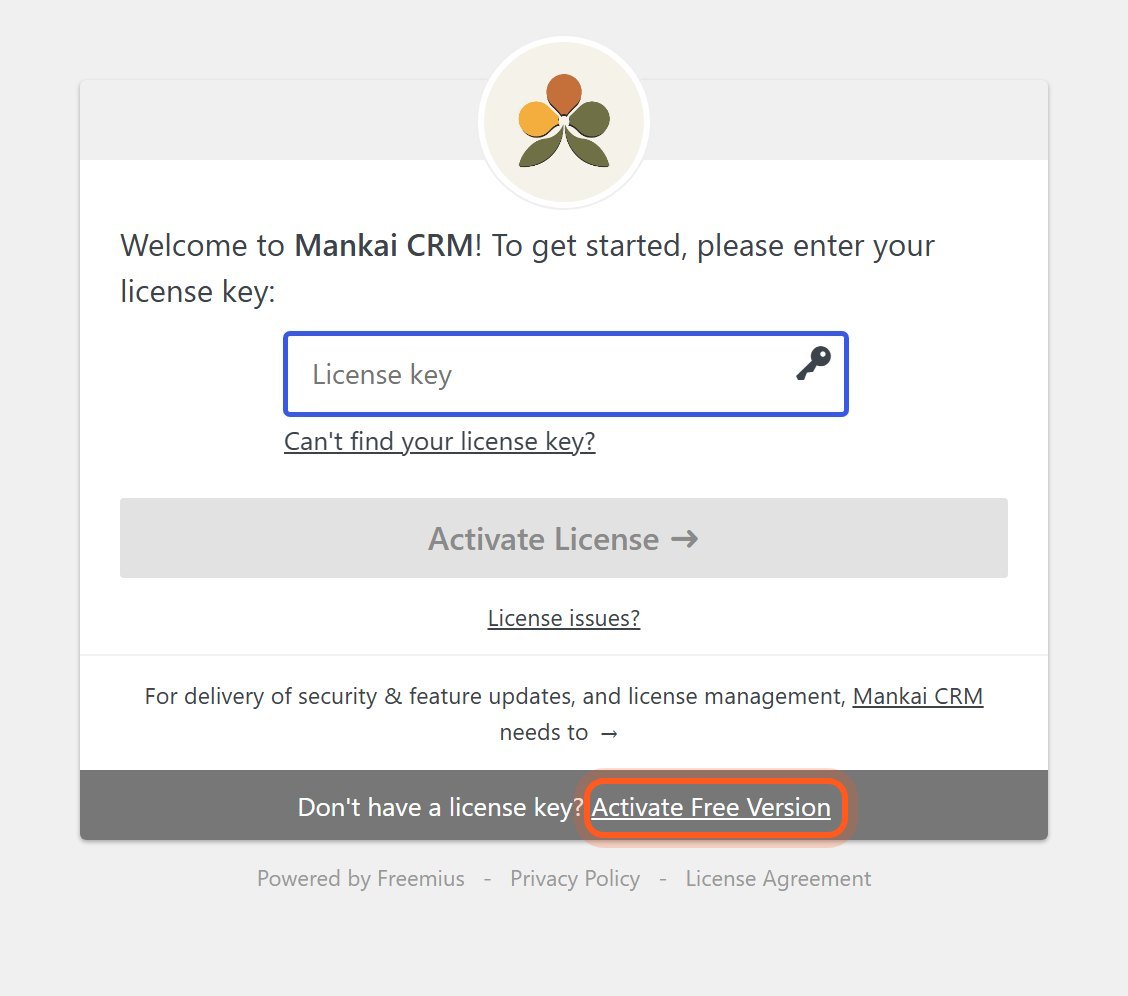 Mankai asks for a license key. You don't need one. Press Activate Free Version at the bottom. Mankai then opens its setup wizard.