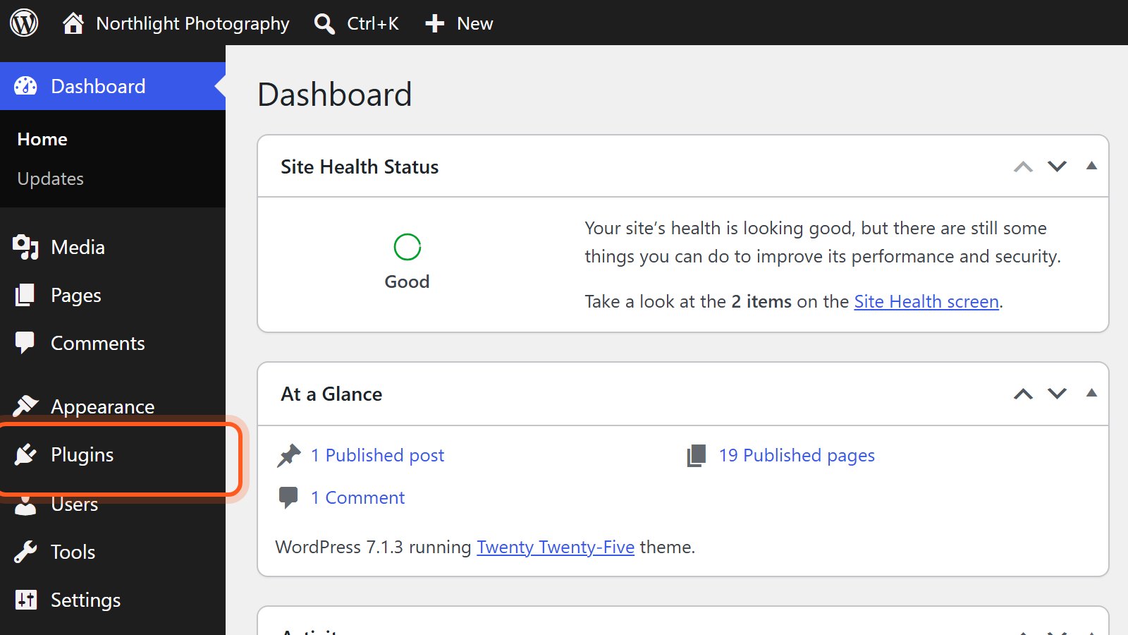 In WordPress, press Plugins.