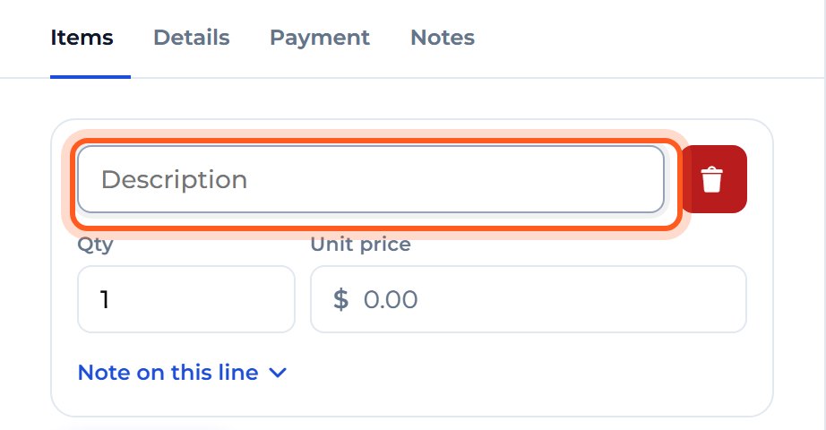 Type what you are charging for under Description, for example Framed 11x14 print.