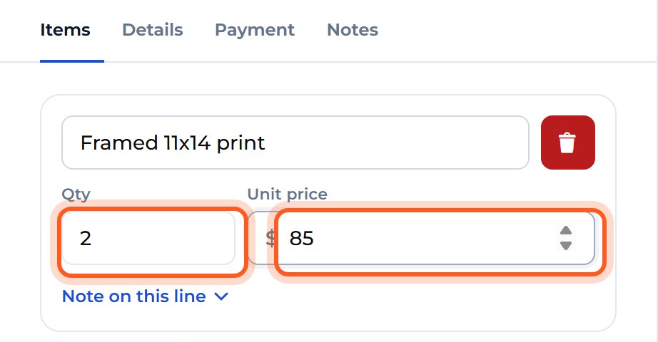 Set Qty, then type the price of one under Unit price.
