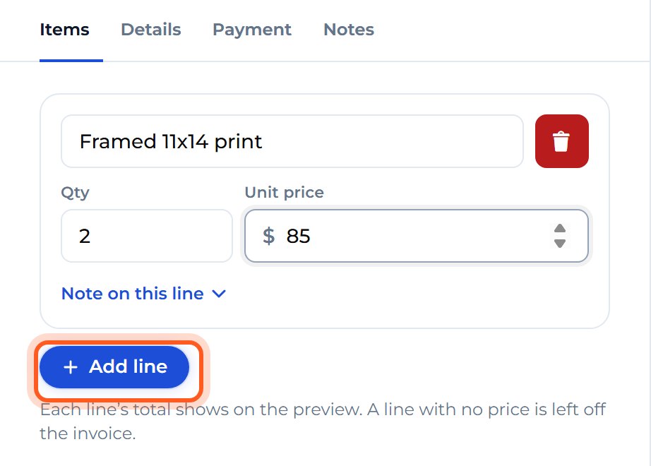 To bill for something else on the same invoice, press Add line.