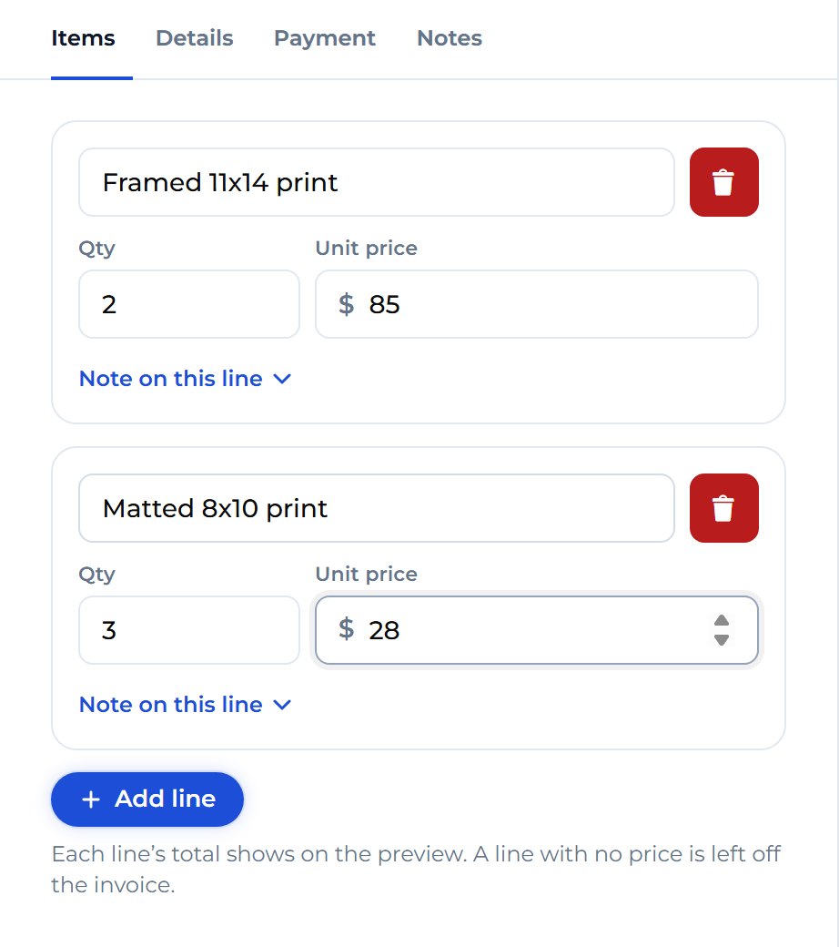Fill in the new line the same way. Add as many lines as you need.