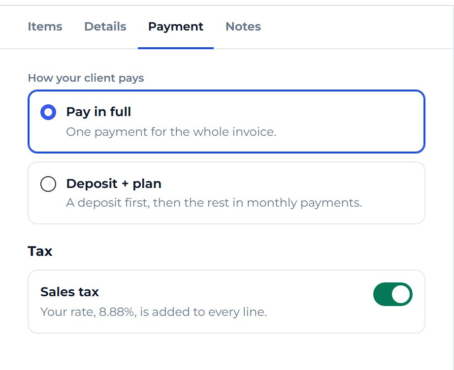 Open the Payment tab. Pay in full and Sales tax suit most print orders, so leave them as they are.