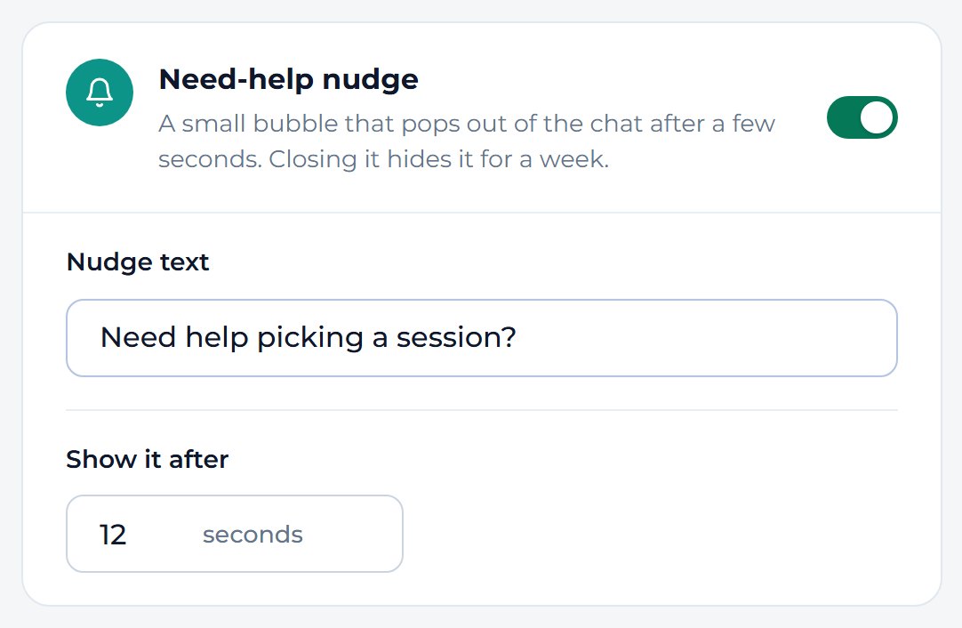 Type a short line in Nudge text, then press Save settings at the top right.