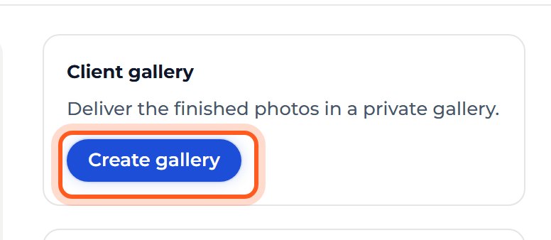 Press Create gallery on the Client gallery card. The gallery opens with no photos yet.