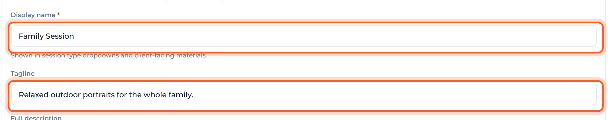 Type Family Session in Display name, and one line about it in Tagline.