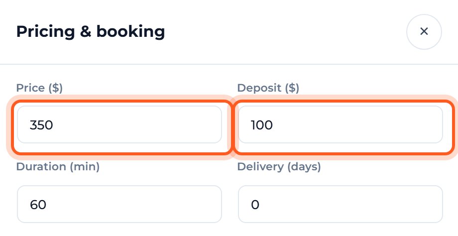 Type 350 in Price ($) and 100 in Deposit ($), then press Done.