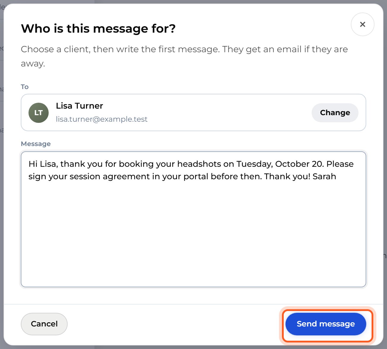 Write your message, then press Send message.