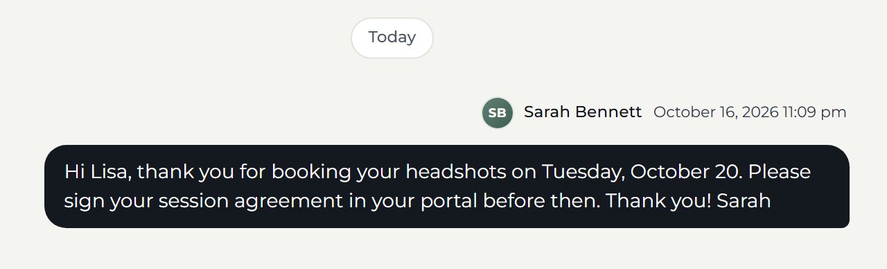 The conversation opens with your message in dark bubbles on the right.
