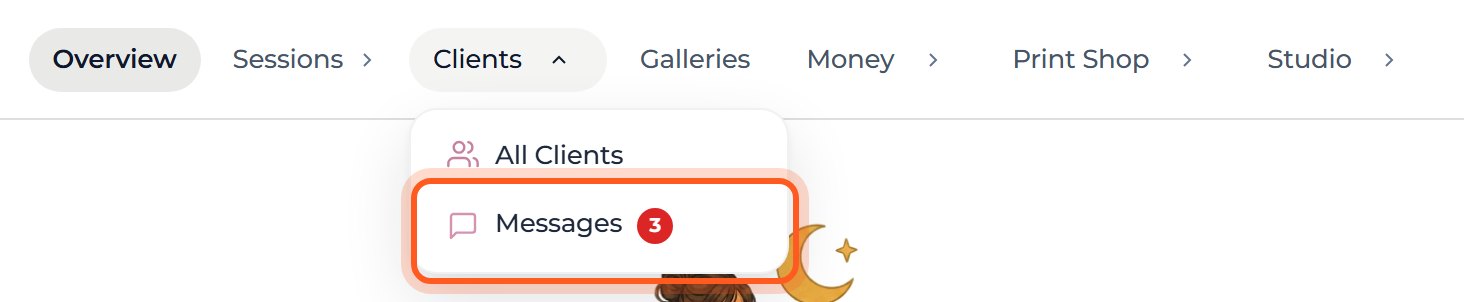 Press Clients in the top bar, then Messages.