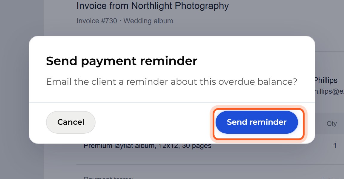Press Send reminder to email the client.