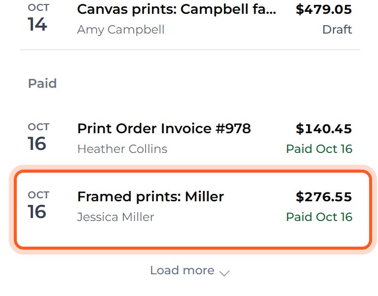Find the paid invoice in the list on the left and press it.