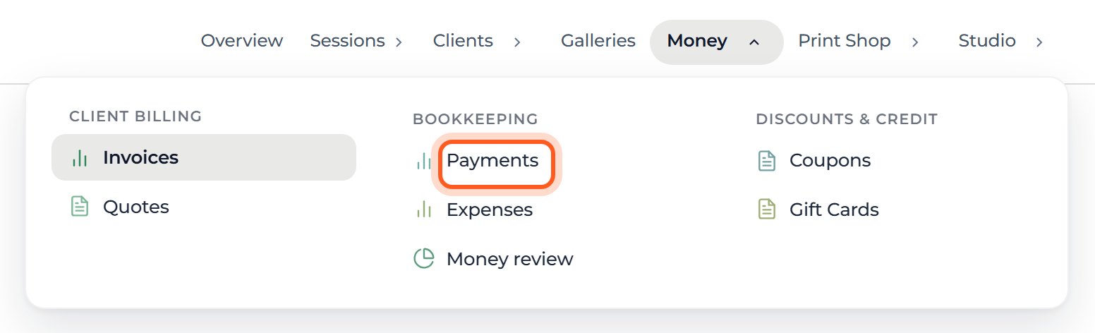 Move your mouse over Money again and press Payments.