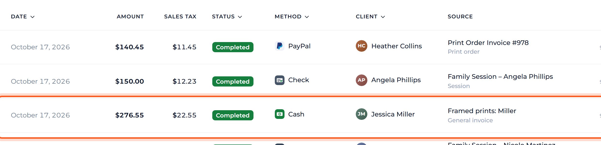 Press the payment in the list.